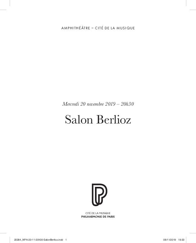 Salon Berlioz : mercredi 20 novembre 2019 | Messina, Bruno. Auteur